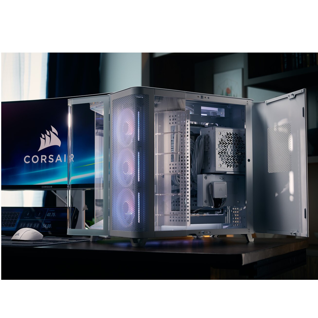Carcasa Corsair AIR 5400 LX-R LINK Tempered Glass Mid-Tower, Alb