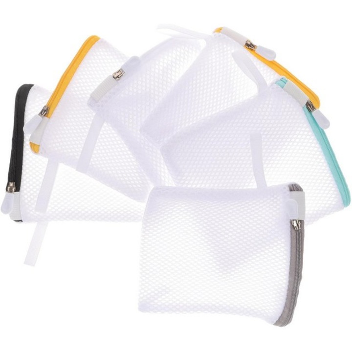 Set 12 mini saci de rufe pentru masina de spalat si uscatorul de rufe cu fermoar,12x12cm