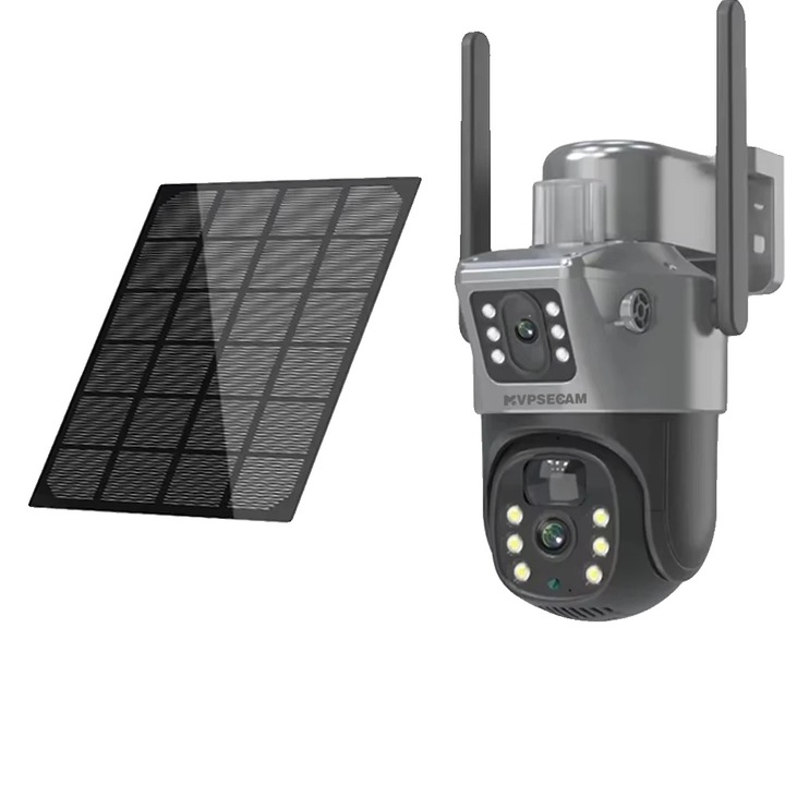 Камера за наблюдение, двойна, соларно и батерийно захранване, WIFI Solar PTZ Cam, устойчива на атмосферни влияния, 360°