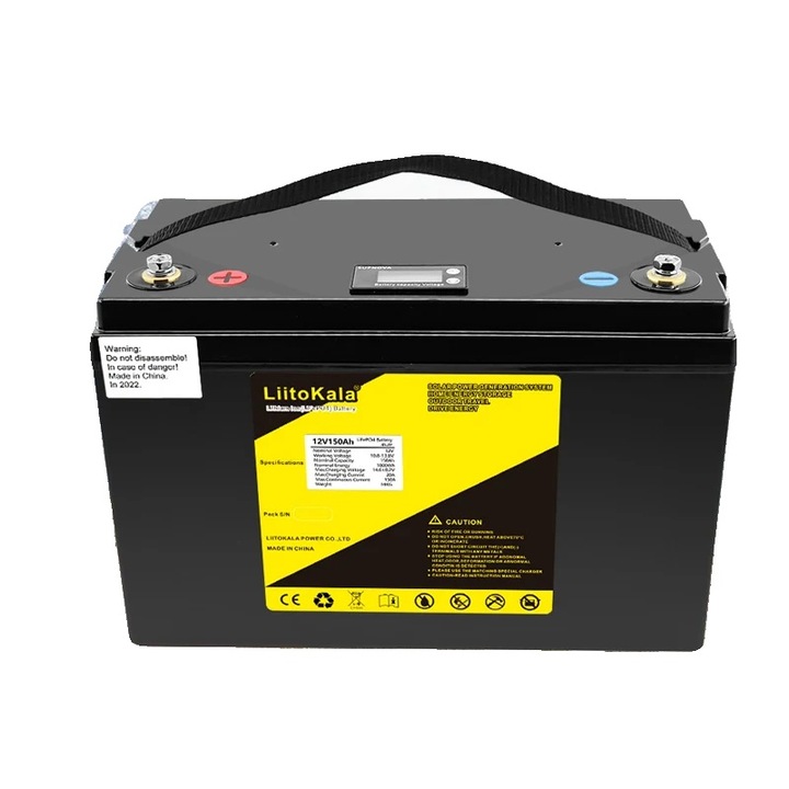 LiFePO4 батерия 12V 150Ah, висок разряден капацитет, размери 340x180x226mm, компактен дизайн