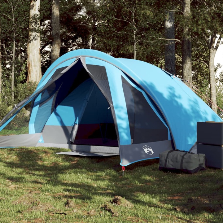 Cort de camping Gossi, capacitate 4 persoane, impermeabil, albastru, 275x183x140cm