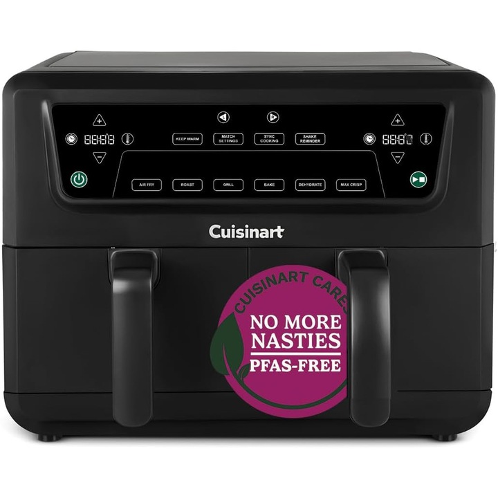 Friteuza cu aer cald Cuisinart XXL, 2400 W, 10.4 L, 2 cosuri, 6 programe, touch, Negru