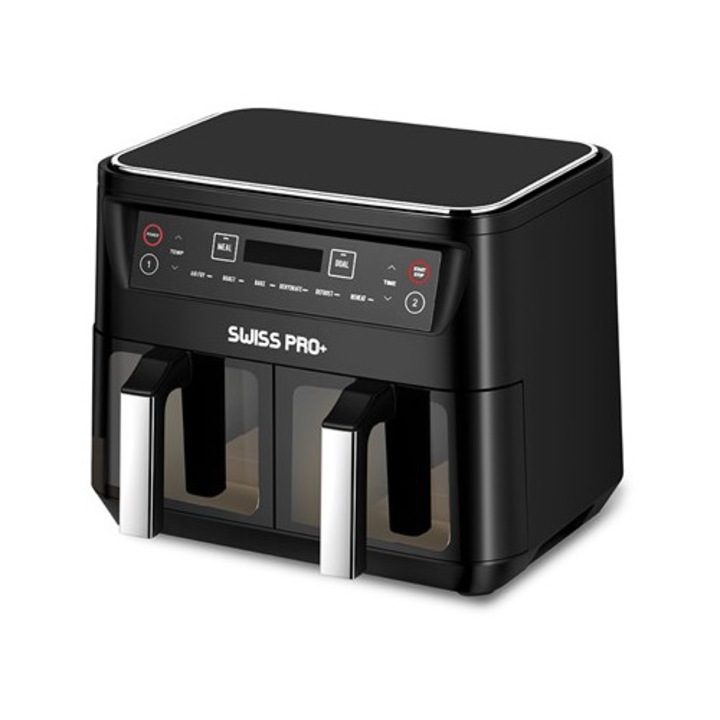 Friteuza cu aer cald Air fryer Swiss Pro + SP-AF10D.WB Airfryer dublu 9Litri, incalzire precisa pentru rezultate uniforme, prajire cu aer cald friptura, coacere, gratar, uscare, decongelare, dospire