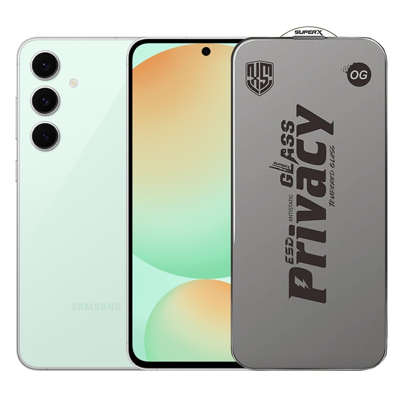 Folie de Protectie pentru Samsung Galaxy S24 FE, Flippy, Sticla Securizata ESD Antistatica, Super-X Privacy OG, Margini Negre, 0.30 mm, Transparent Inchis