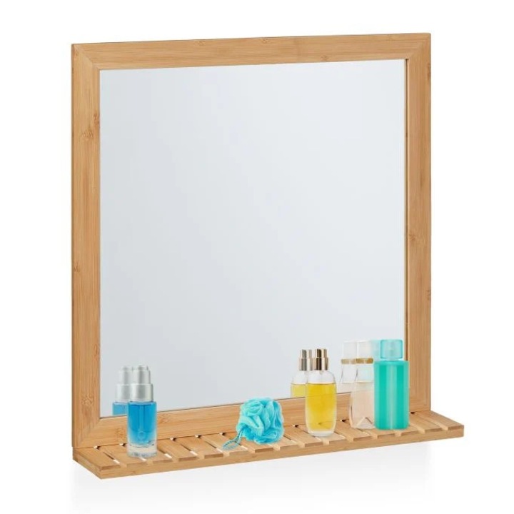 Bambusz fali tükör polccal