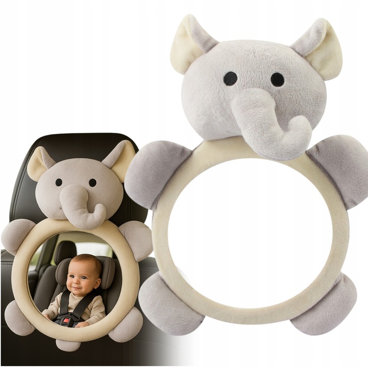 Oglinda Auto Korbi, Elefant, 28x22cm, Montaj Usor, Gri