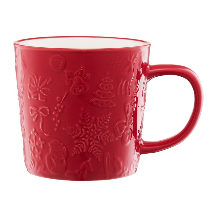 Cana cu motive de Craciun 380ml, rosu, portelan, AMBITION Frosty