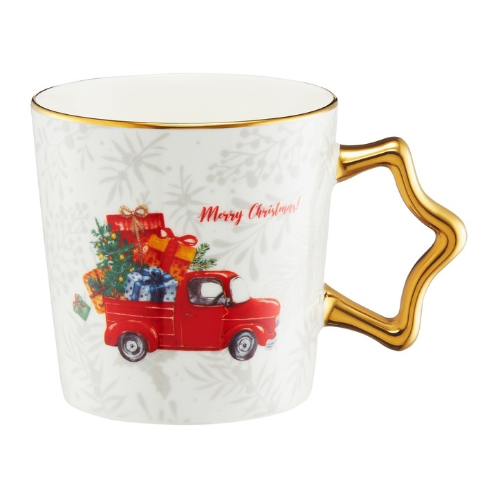 Cana cu motive de Craciun 390 ml, masinuta, portelan, AMBITION Star