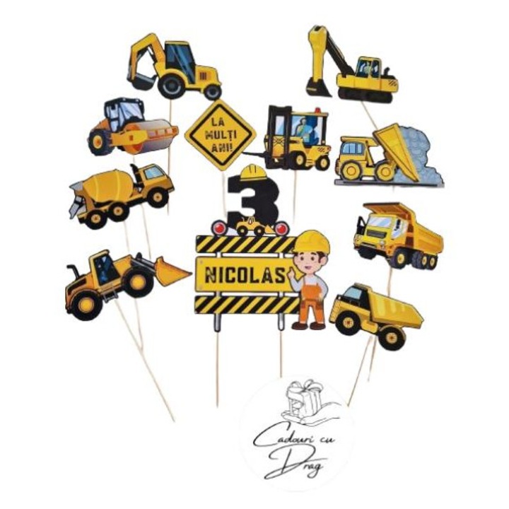 Set Topper Decorativ - Tematica Constructii, Toppere handmade La multi ani