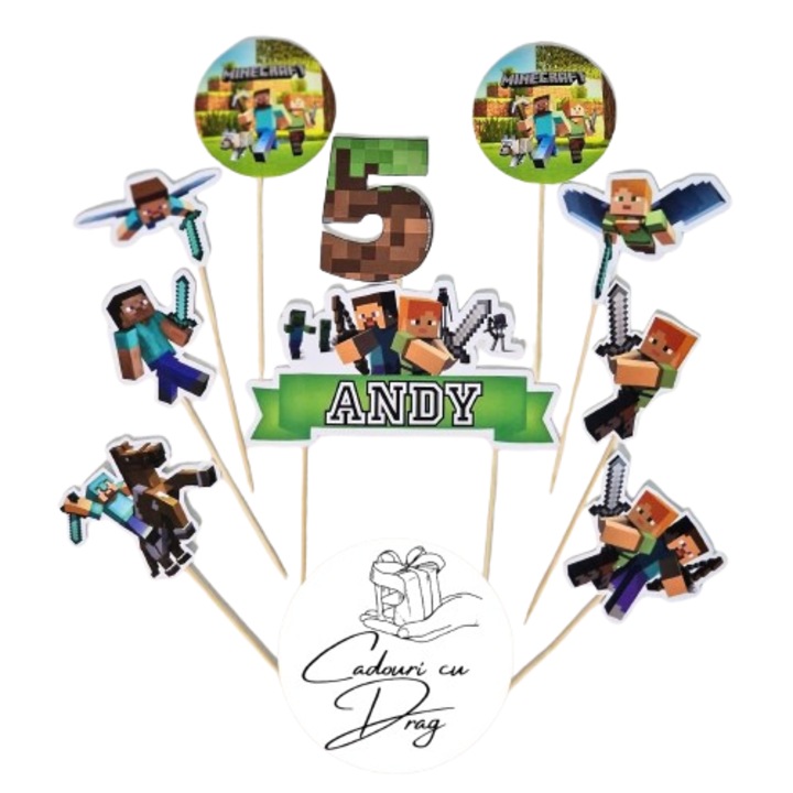 Set Toppere Decorative tematica - Minecraft, Toppere aniversare handmade