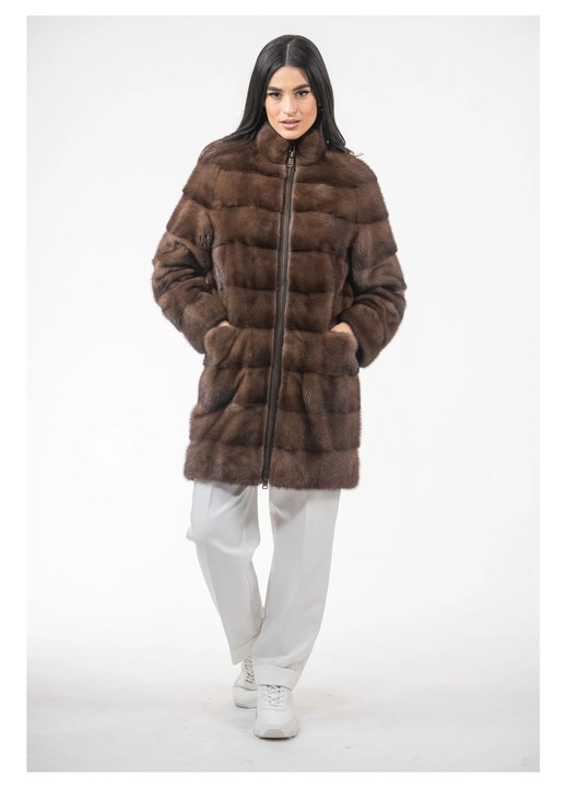 Palton dama, Centropel, E760, blana naturala, 90 cm, culoare demi buff, captusit, 38 EU