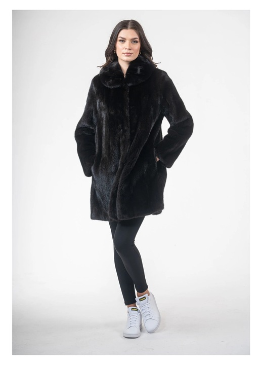 Palton din blana de nurca, CENTROPEL, model E686, negru, 84cm, marimea 38 EU
