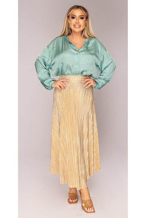 Fusta dama, lunga, aurie, din lurex, plisata, talie elastic, One Size