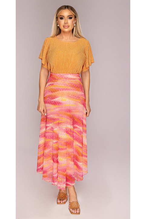 Fusta dama, lunga, degrade, din lurex, plisatafust, talie elastic, One Size