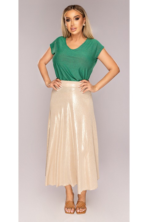 Fusta dama, lunga, aurie, lucioasa, talie elastic, One Size