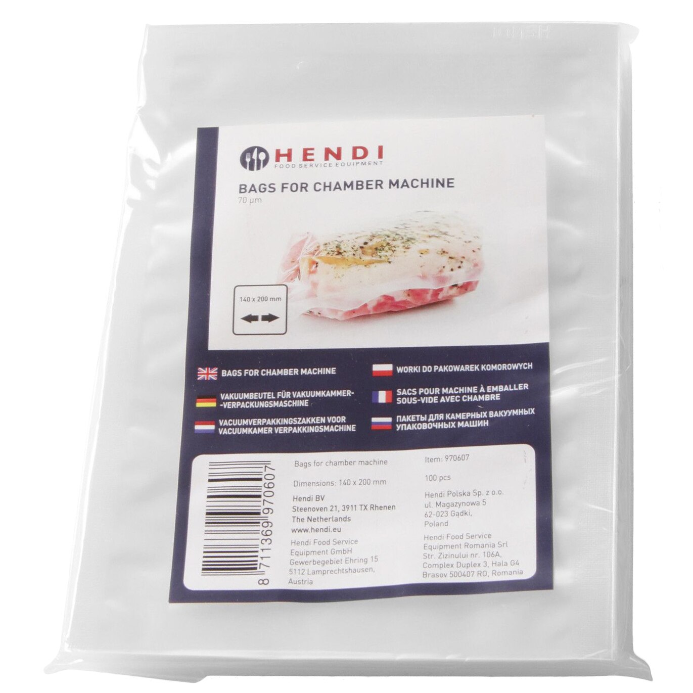 Pungi ambalare vacuum Hendi, 160X230mm, 2 starturi, 65 microni, 100 buc.