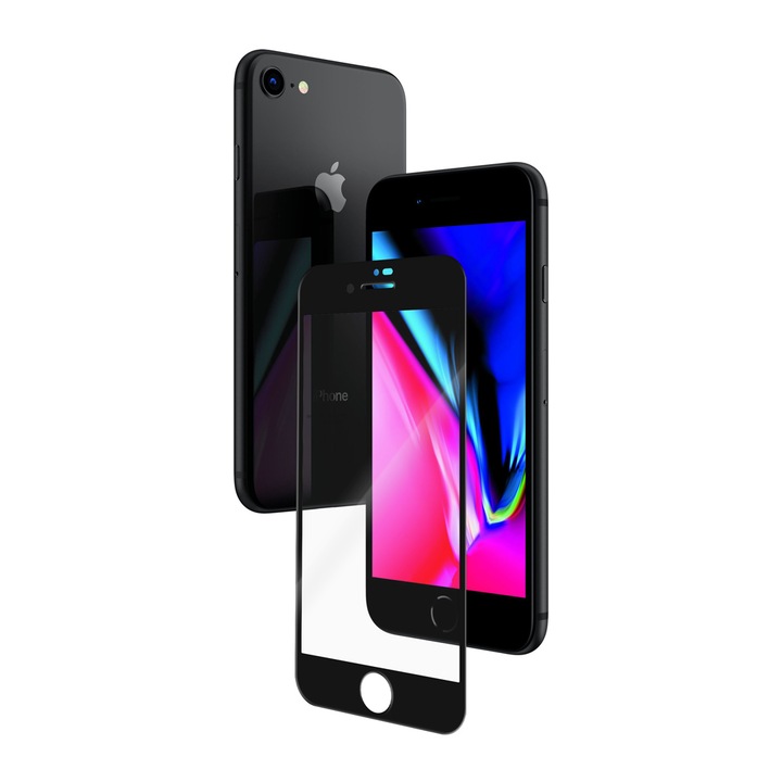 Защитно фолио Vetter Tempered Glass за Apple iPhone 8 / iPhone 7, 3D Glass Easy Fit , Black