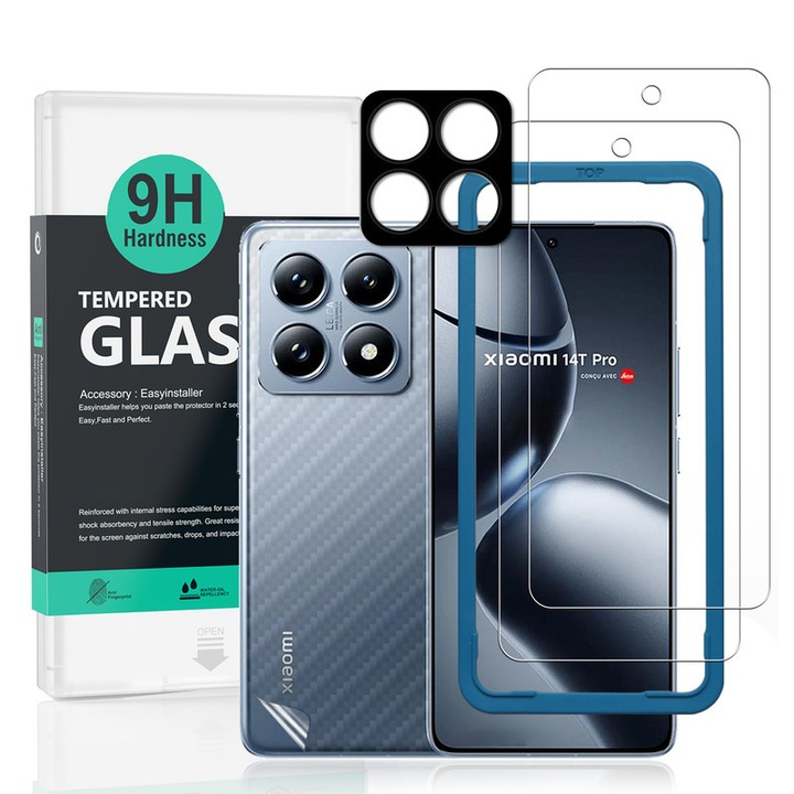 Folie protectie Ibywind pentru Xiaomi 14T Pro 5G, set 2 buc, sticla securizata 9H, transparent, cu protectie lentila metalica