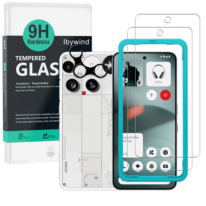 Folie protectie Ibywind pentru Nothing Phone (3) 5G, set 2 buc, sticla temperata 9H, protectie camera metalica, kit instalare usoara
