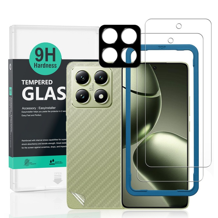 Folie protectie Ibywind pentru Xiaomi 14T 5G, set 2 buc, sticla securizata 9H, transparent, cu protectie lentila metalica