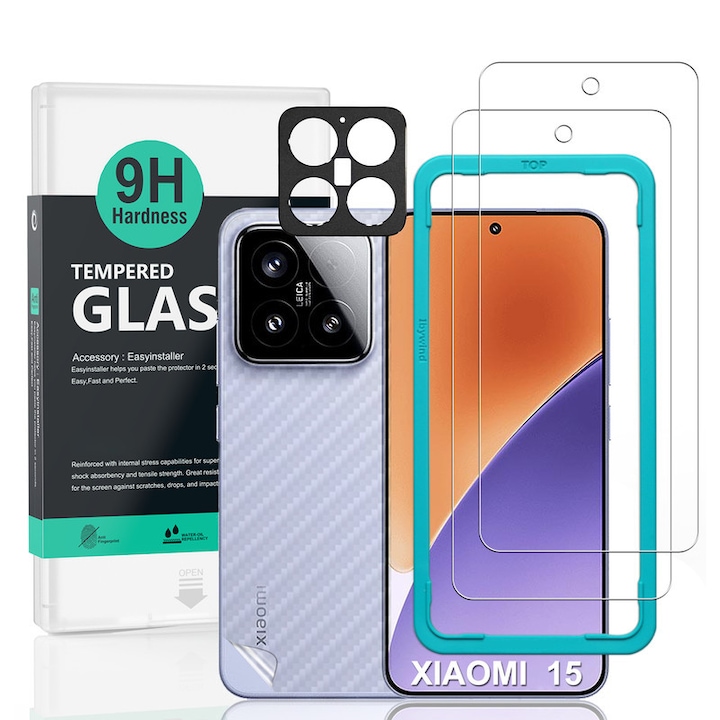 Folie protectie Ibywind pentru Xiaomi 15 5G, set 2 buc, sticla securizata 9H, transparent, cu protectie lentila metalica