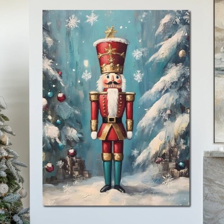 Tablou Canvas Premium, LuxCanva® D1075, Strajerul Fulgilor, 75 X 100 CM, Panza Bumbac 100% 400g/m2, Sasiu, Lemn, Basm, Poveste, Copil, Straie, Regal, Ninsoare, Padure, Legenda, Decoratiuni, Dar, Bucurie, Traditie, Brad, Camera Copil, Living, Dormitor