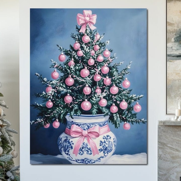 Tablou Canvas Premium, LuxCanva® D1080, Bradutul din Vaza, 100 X 135 CM, Panza Bumbac 100% 400g/m2, Sasiu, Lemn, Roz, Podoabe, Pastelat, Fundita, Rafinat, Aristocratic, Mic, Alb, Albastru, Romantic, Miniatura, Globuri, Camera Copil, Living, Dormitor