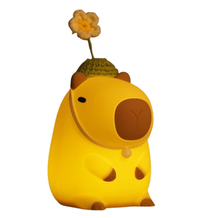 Gyermek éjjeli lámpa, LED, puha szilikonból, aranyos állat alakú, állítható intenzitással és időzítővel, újratölthető