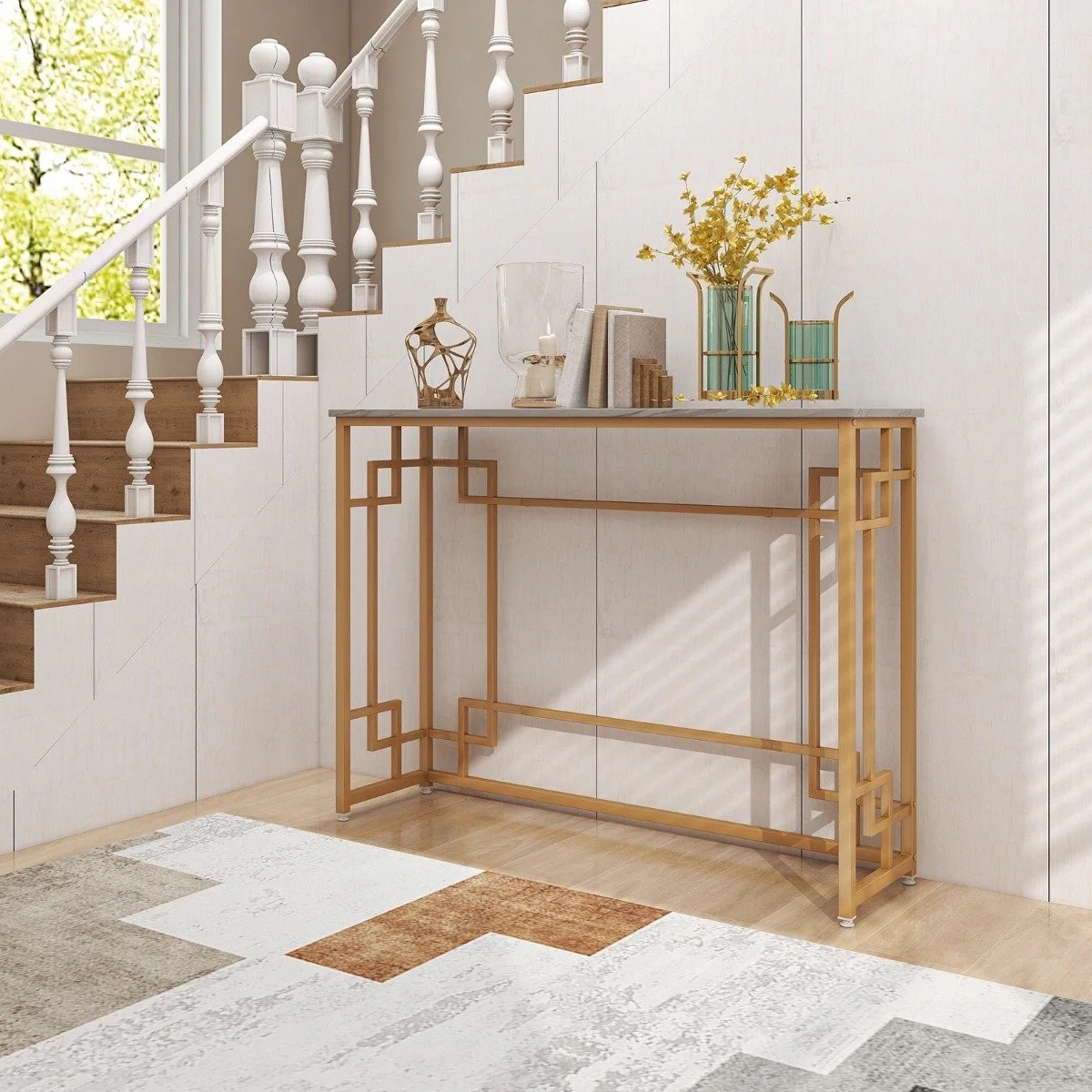 Consola cu marmura si cadru metalic geometric - eMAG.ro