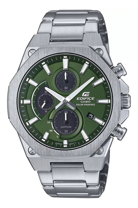 Casio, Часовник от неръждаема стомана с хронограф, Сребрист