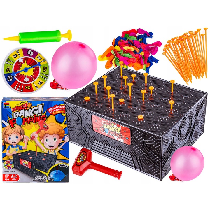 Joc interactiv copii, BEMI, Balon exploziv, 30 cuie, 100 baloane, 24.2x19.7x11cm, multicolor