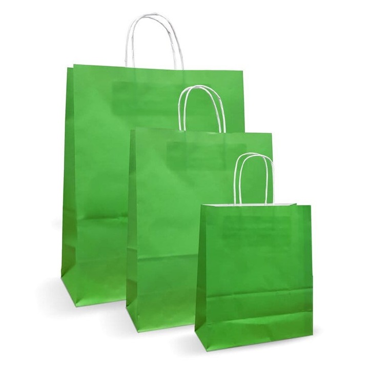 Pungi de hârtie verde deschis, set 100 bucăți, 25x14x30cm