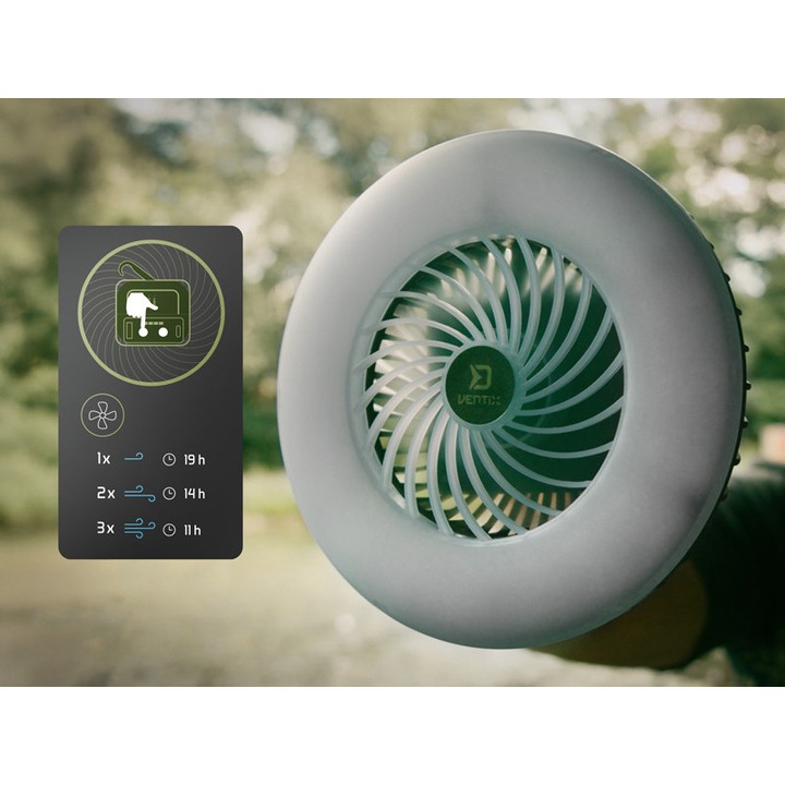 Ventilátor lámpával Delphin VENTIX, 3 intenzitás, 4400 mAh, méretek 17x6.5cm