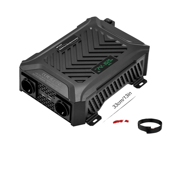 Invertor auto, 12V-24V, 1500W-3000W, design portabil, USB