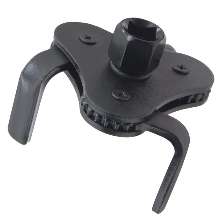 Cheie universala pentru filtru de ulei, 3 brate, Negru, reglabila 55–108 mm, functionare in ambele sensuri, antrenare dubla 1/2" si 3/8", otel calit – pentru autoturisme, SUV, camionete, tractoare