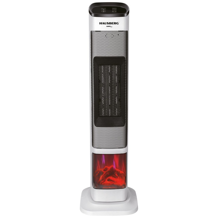 Semineu Electric Digital HAUSBERG HB-8219AB, 2000 W, Efect de Flacara 3D, Incalzire Ceramica PTC, Telecomanda, Afisaj LED, Negru