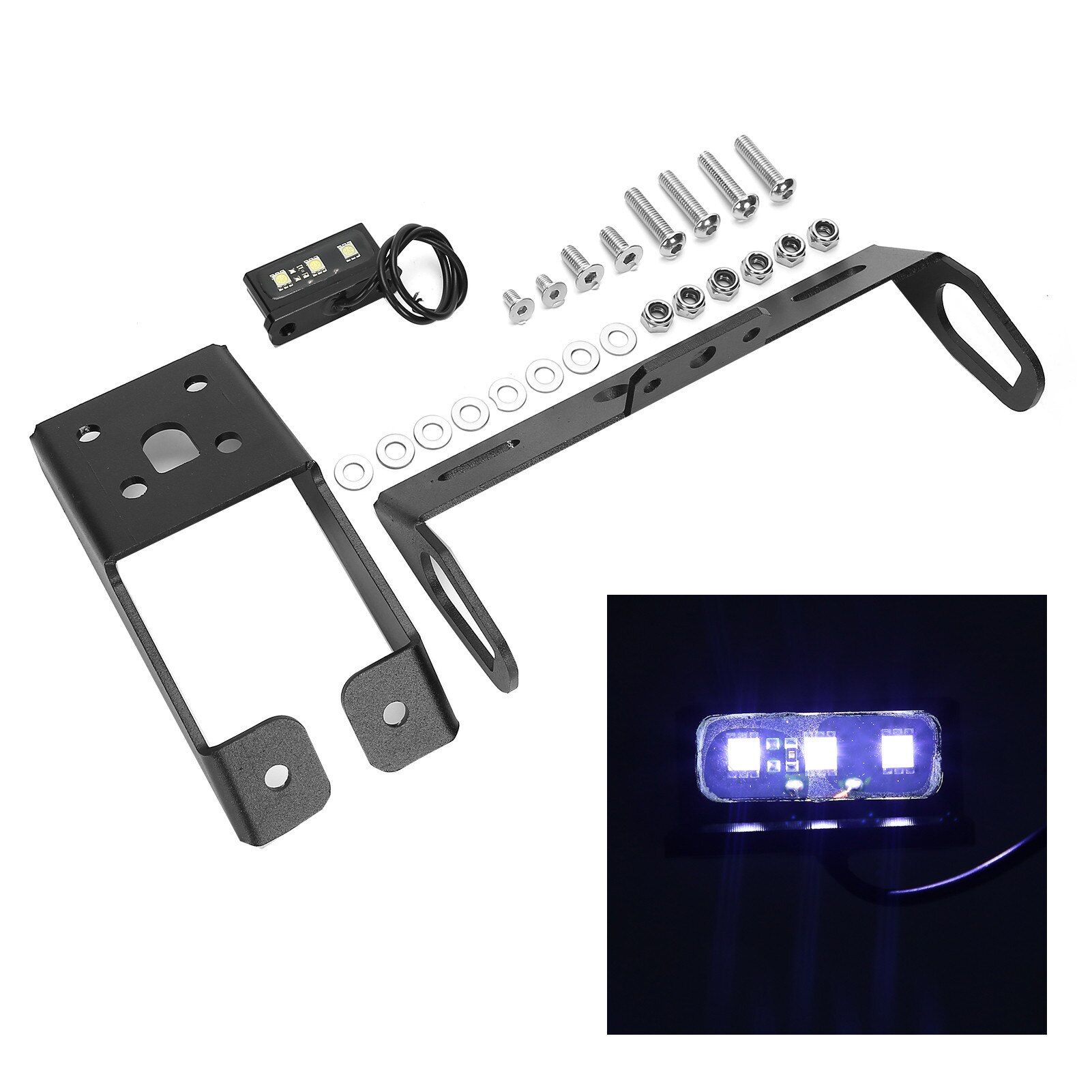 Suport numar motocicleta, 3mm aluminiu, negru, cu LED, set pentru