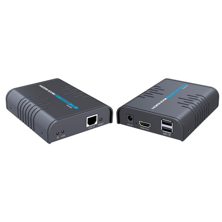 Kit Extender HDMI, KVM, pana la 120m, prin cablu Cat5/6, 4K@60Hz, necomprimat si latenta zero, USB, PremiumCord, khext120-6