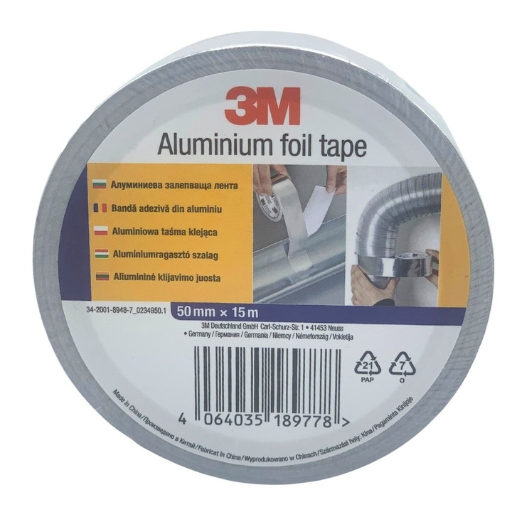 3M Алуминиева самозалепваща лента, 50 мм x 15 метра, Сребриста, За топлоизолация