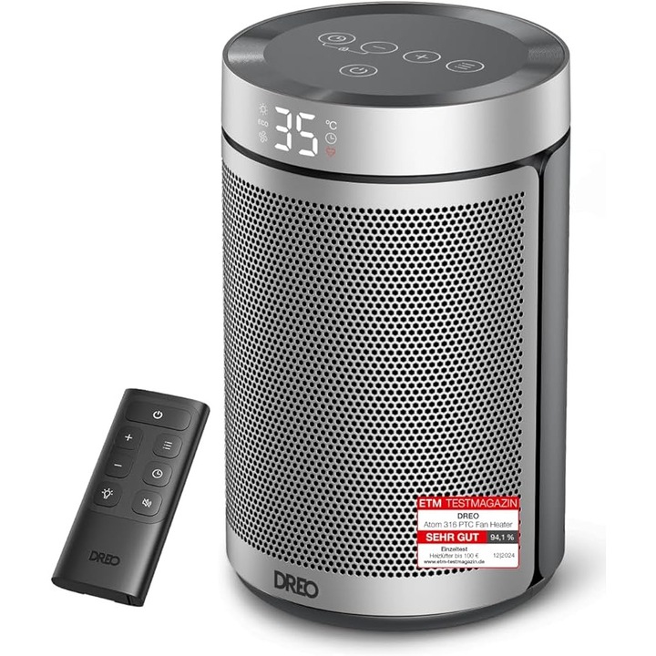 Aeroterma Dreo DR-HSH006, 1500 W, termostat, protectie supraincalzire, timer, Argintiu