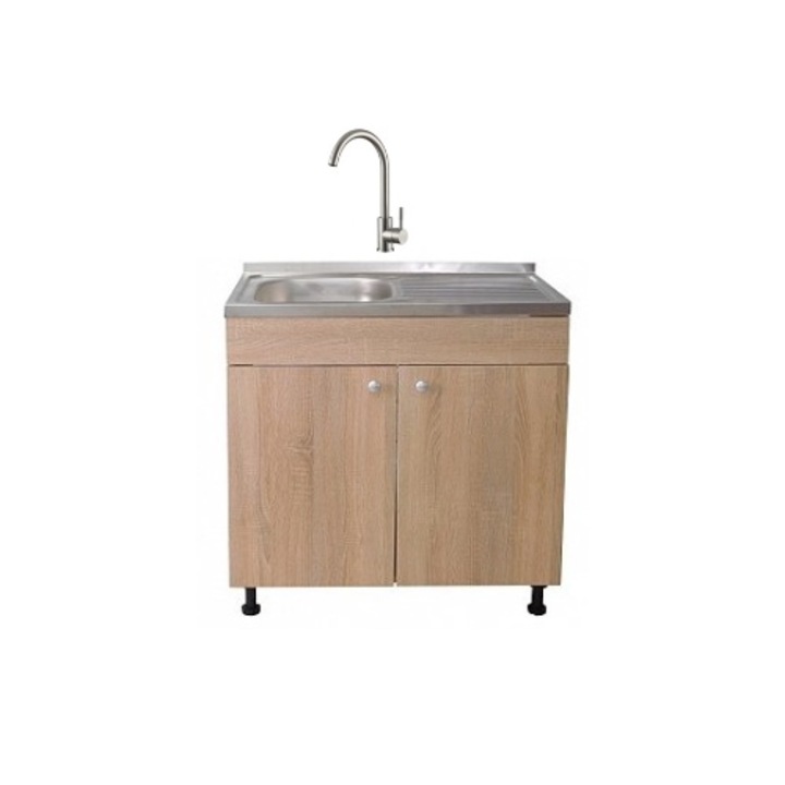 Set Masca Chiuveta Sonoma 80 cm X 50 cm X 80 cm, chiuveta inox cuva stanga, baterie inox rotunda si sifon scurgere