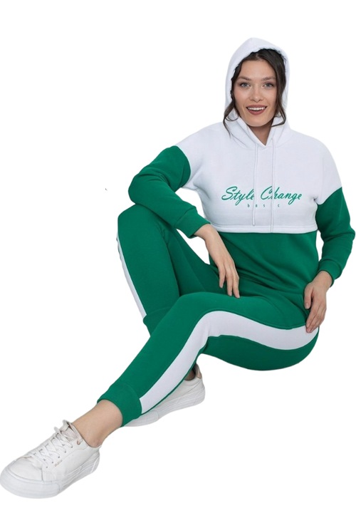 Trening Dama Premium Vatuit, Tesatura Groasa 3 Fire, Bumbac, Gluga si Snur, Verde