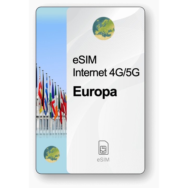 ESIM Internet Europa, valabil 30 zile, trafic Nelimitat