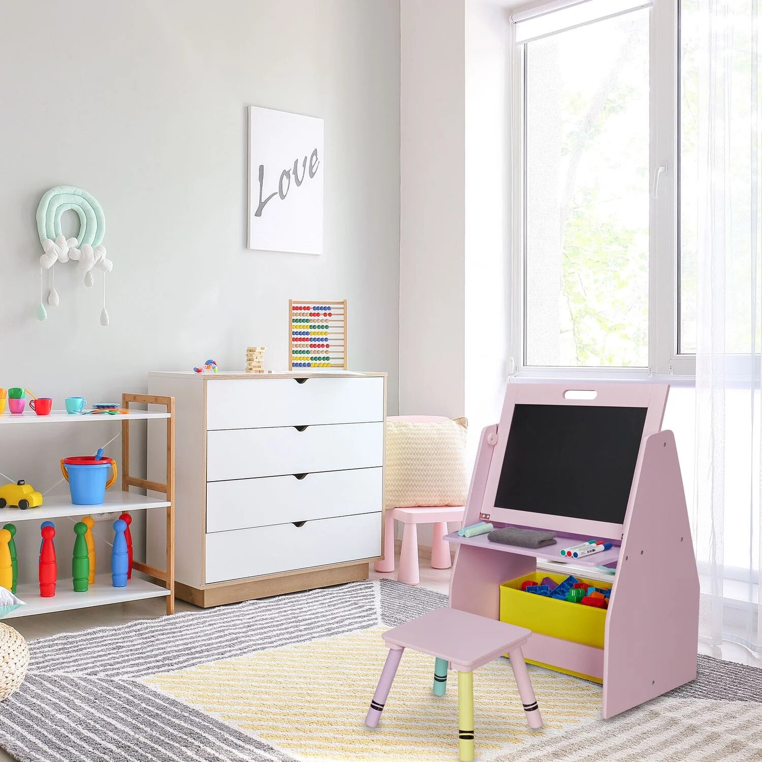 Raft pentru copii B2X 3 în 1 cu tablă de colorat, multicolor, 79, 5x45 ...