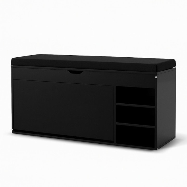 GRADIA cipőtartó padkázattal és kihúzható polcokkal, 100 x 34 x 50 cm - fekete