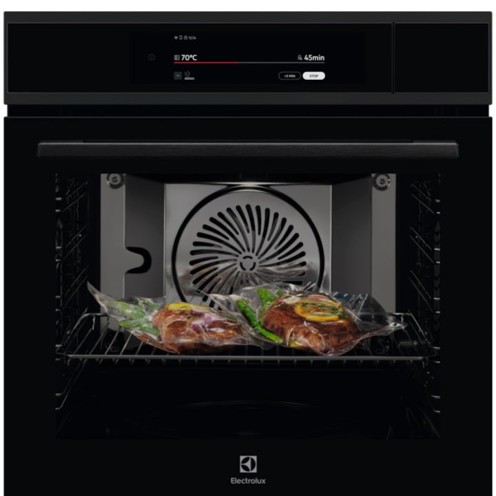 Electrolux EOA9S3SH beépíthető sütő, 70 l, Sous Vide gőzfőzés, WI-FI, Aktív TFT, Digitális kijelző, 175 előre beállított program, Főzőszenzor, Grill, Érintésvezérlés, A++ energiaosztály, Fekete üveg fémbetéttel