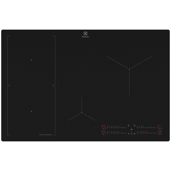 Плот за вграждане Electrolux EIS82453IZ, Индукционен, 4 зони за готвене, Sense Boil, Сензорно управление чрез плъзгане, Свързване с аспиратор, Booster (4 зони), Електронен таймер, Автоматично изключване, Функция мост, Матово черен (SaphirMatt)