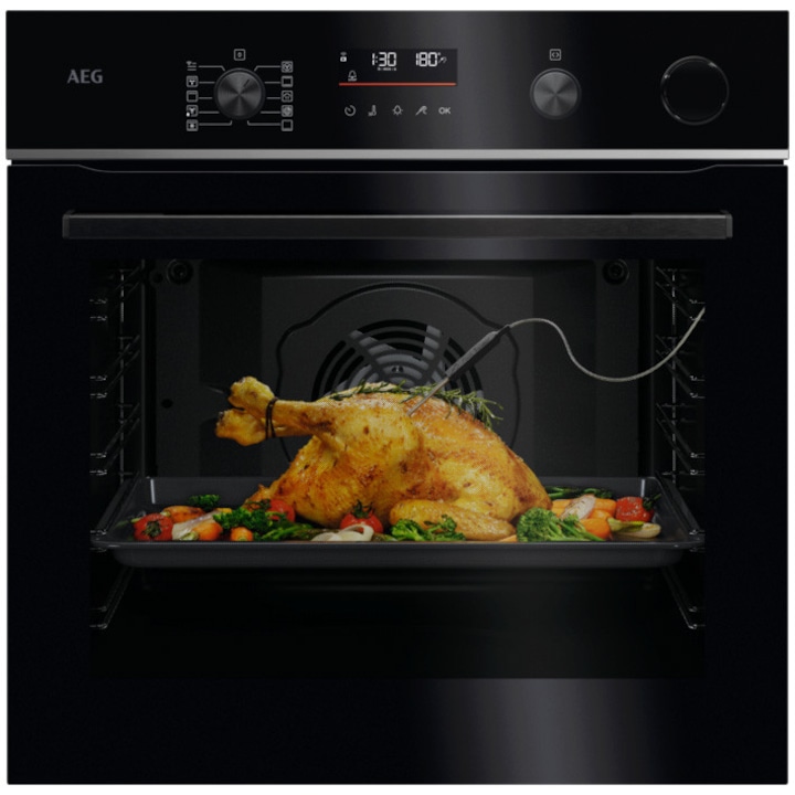 Cuptor incorporabil AEG TR6PB531SB, Electric, 72 l, SteamCrisp-gatire cu abur, Autocuratare pirolitica, Conectivitate WI-FI, Afisaj digital, 45 programe predefinite, Timer cu display electronic, Grill, Senzor gatire, Clasa energetica A++, Negru