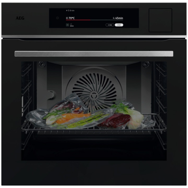 Фурна за вграждане AEG TP9SB831AT, Електрическа, 70 л, Готвене на пара Sous Vide (PS1), WI-FI свързаност, TFT Активен (Supex8), Дигитален дисплей, 167 предварително зададени програми, Сензор за готвене, Грил, Тъч контрол, Енергиен клас A++, Матово черен