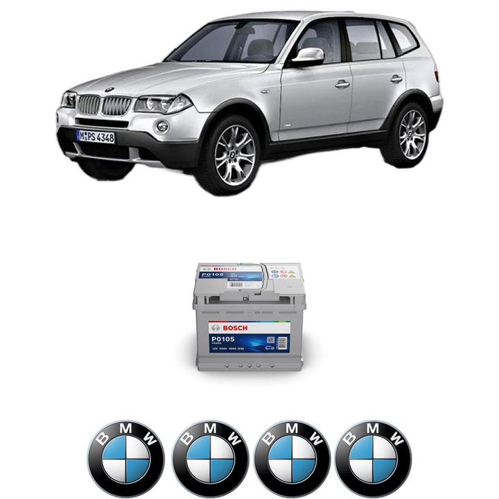 Baterie Acumulator 55 Ah 12 V 460 A BMW Seria X3 (E83) 2.0 i din 2005-2008 KW 110 CP 150 CMC 1995, auto, Bosch, 4x Stickere auto cu BMW
